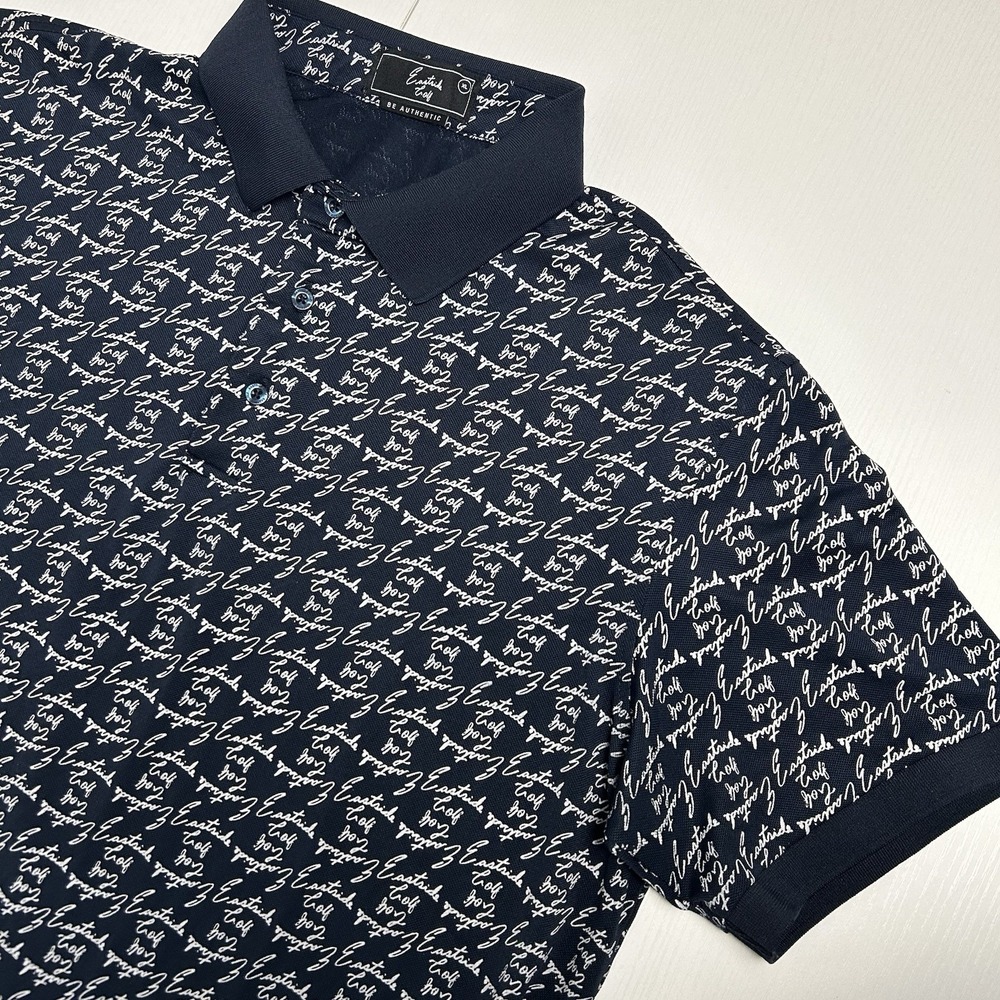 Eastside Golf Polo Shirt Men's Size XL Navy Blue/White All Over Script